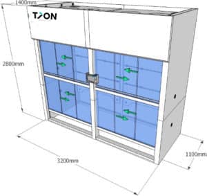 Walk-In Fume Cupboard Sizing Options.